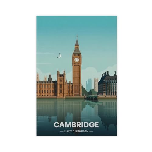 Toile vintage paysage urbain anglais Cambridge décoration chambre bureau