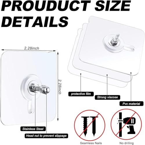 Image of Maxxic Labaratories (10+10) Self Adhesive Wall Hooks Heavy Duty for Hanging | Nail Free Sticky Hooks for Wall Heavy Items Without Drilling, Transparent Wall Hanger Hook (Screw 10 + Flower 10, 20)