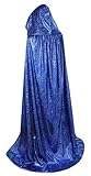 Sanmoury Adult Halloween Hooded Cloak Christmas Party Shiny Cape Cosplay Costumes (Blue, Large)