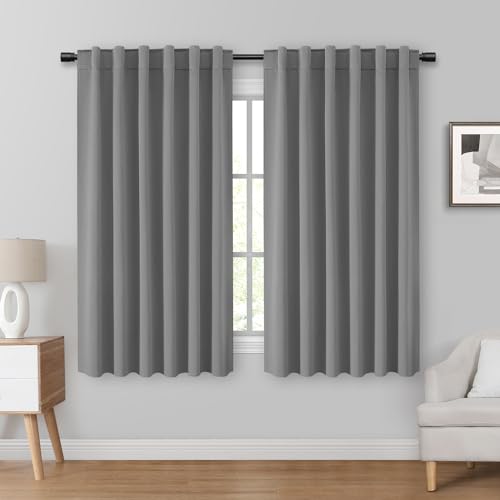 HOMEIDEAS Blackout Curtains, 2 Pages Light Grey Room Darkening Bedroom Pinch Pleated Curtains Thermal Insulated Back Tab Rod Pocket Drapes for Bedroom, W52 x L63