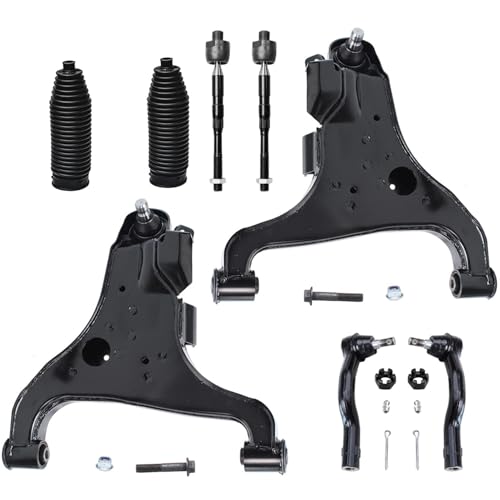 Image of Detroit Axle - 8pc Front End Kit for 2004-2010 Infiniti QX56, 2004-2015 Nissan Pathfinder Armada Titan, Lower Control Arms Tie Rods Boots 2005 2006 2007 2008 2009 2011 2012 2013 2014 Replacement