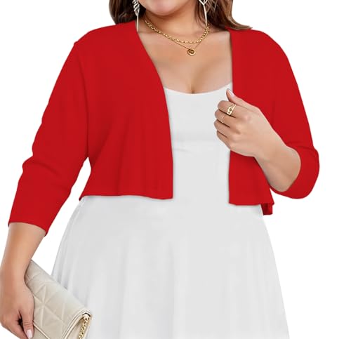 Image of Plus Size Shrugs for Women 3 /4 Sleeve Cropped Cardigan Knit Sweaters Open Front Bolero 2026
