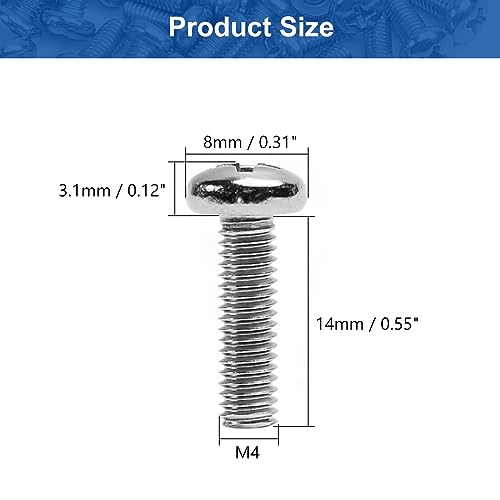 Mromax MRO190831N-0191 M4 X 14Mm Machine Screws Pan Phillips Cross Head Screw 304 Stainless Steel Fasteners Bolts Silver Gray 60Pcs thumb #1