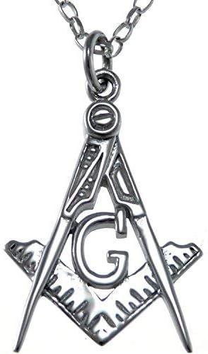 925 Sterling Silver Necklace for Men Masonic Freemason Pendant - Square and Compass Necklace with 18" Silver Chain & Jewellery Gift Box