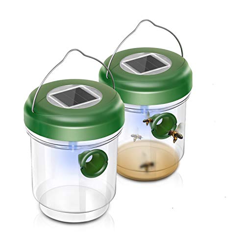 Wehome Solar Outdoor Wasp Trap Catcher Killer with Ultraviolet LED Light Set of 2,Traps Wasps, Bees, Yellow Jackets, Hornets, Bugs, Fly and More