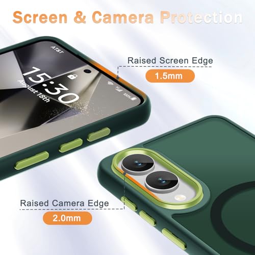 Image of for Samsung Galaxy S25 Edge Case, Matte Magnetic Phone Case with 1 Screen Protector, Support for Magsafe, Translucent Frosted Shockproof Protective Cover for Samsung Galaxy S25 Edge, Dark Green