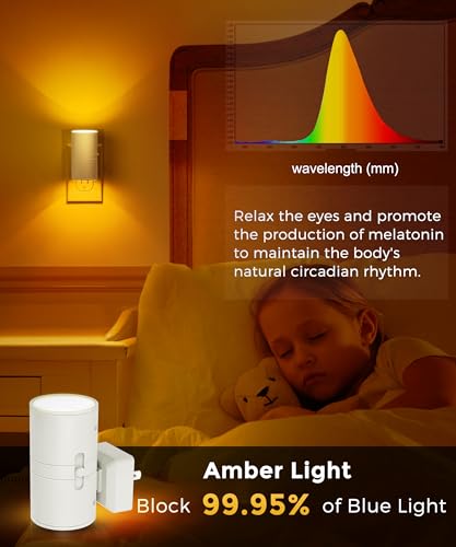 Image of L LOHAS LED Night Light, Amber Nightlight, Dimmable Night Light 100LM, Light Sensor, Yellow Nightlight, Sleep Light for Kids, Soft & Warm Light for Bedroom, Hallway, Bathroom, 2 Pack