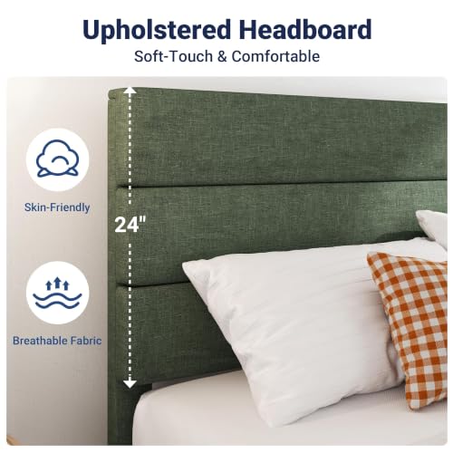 Image of Allewie Cal King Size Platform Bed Frame with Fabric Upholstered Headboard