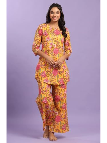 Image of DHRUVI TRENDZ Kurta Sets for Woman | Co ord Set for Women Stylish | Kurti Set for Woman | Short Kurti for Women | Kurtis | Ethnic Floral Straight Kurta Set's with Palazzo Pants