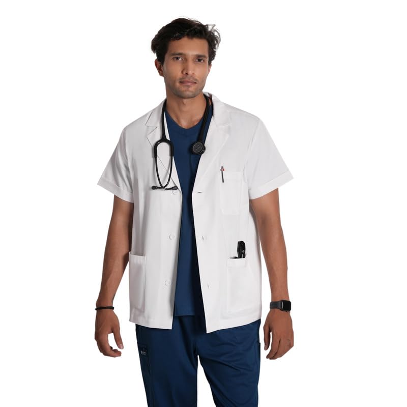 Aura Mens Short Sleeve Lab Coat, Size M | Stain and Water Repellant | Lab Coats for Doctors, Nurses, Lab Technicians (B0DH81WYFS) Amazon Price History, Amazon Price Tracker
