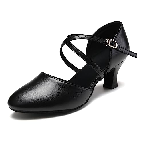 VCIXXVCE Scarpe da Ballo Latino Donna Nero Salsa Moderna Tango Scarpe da Ballo da Sala con 6cm Tacco, 38 EU