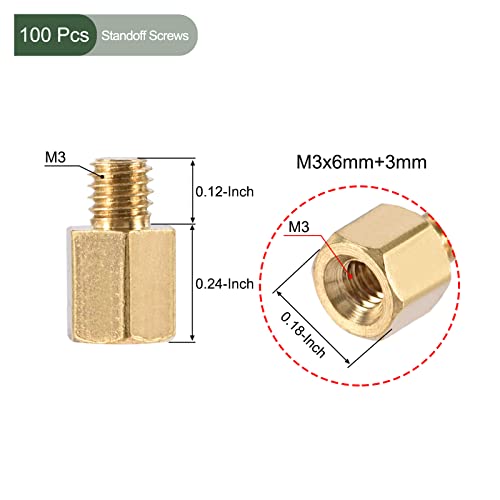 YOKIVE 100 Pcs M3 Standoff Screws, Brass Hex PCB Standoffs, Keep Height Consistent, Great for Motherboard (Gold Tone, 6mm+3mm) - Image 2