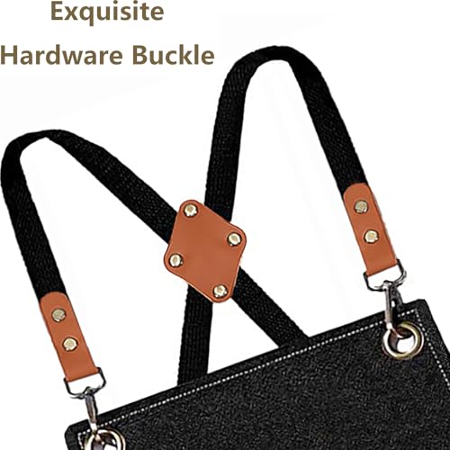 AFUN Chef Aprons for Men Women with Large Pockets, 16-Ounce Cotton Canvas Cross Back Heavy Duty Work Apron (Black)