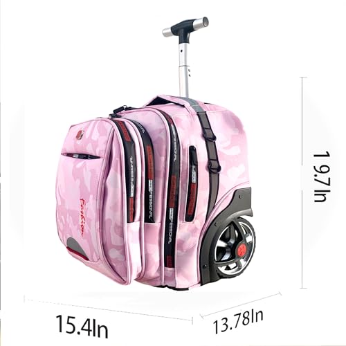 22 Inch Travel Rolling Backpack with Wheels for Women, Large Wheeled Backpacks with Large Capacity, Roller Bag with Laptop Waterproof Compartment (Pinkish)3
