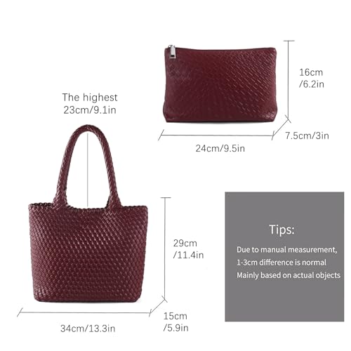 Image of Hand Woven Bag Tote BagS For Women Top Handle Shoulder Vegan Leather Large Travel Beach Hobo Handbag