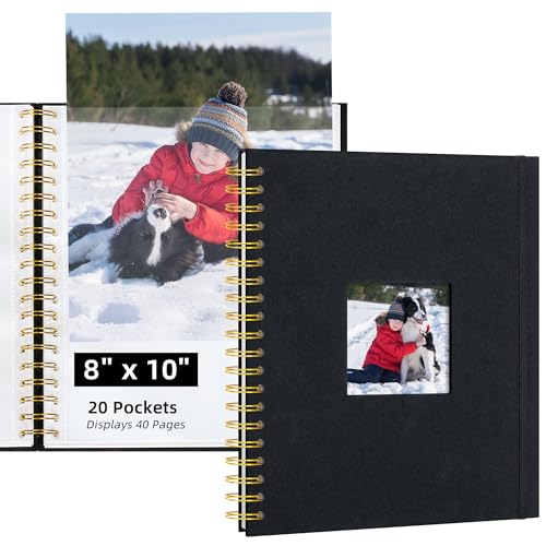 Remowith 8x10 Photo Album 20 Pockets Linen Cover Kids Artwork Black
