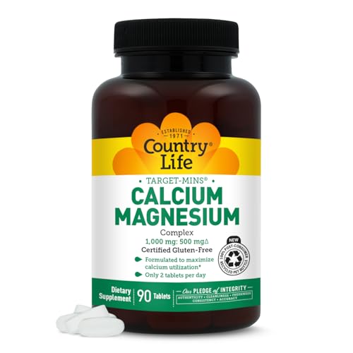 Country Life Target-Mins Calcium Magnesium Complex 1000mg/500mg 90 Tablets Certified Gluten Free Certified Vegan Certified Non-GMO Verified