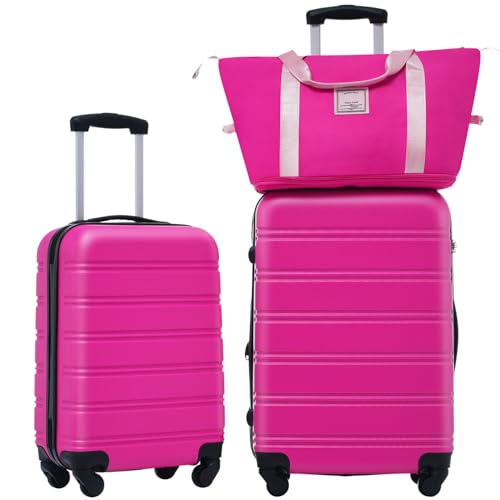Hardshell Luggage Sets 2Pcs Spinner Suitcase with TSA Lock Lightweight Travel Luggage for Weekend Getaways Business Trips Vacation Travel Accessories (Pink + ABS)
