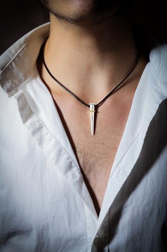 Cross Necklace for Men – Sterling Silver 925 Nail Pendant with Gold-Plated Cross on Black Leather Cord, Christian Faith Jewelry Gift from Jerusalem3