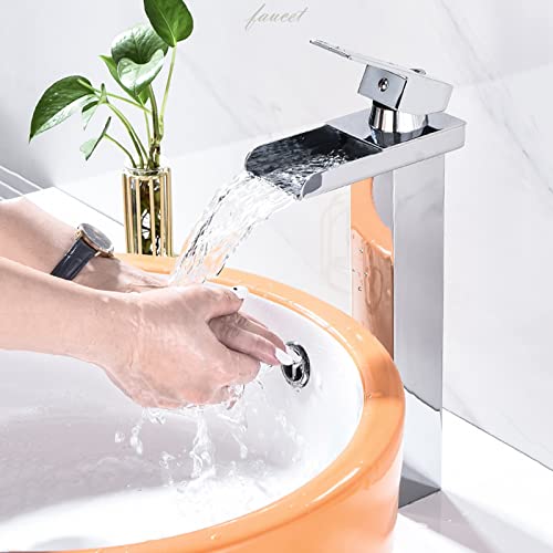 Mitigeur de lavabo cascade haut en chrome pour salle de bain