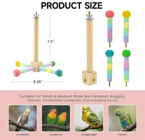 Image of Bird Stand Perch Toy Parakeet Interactive Rotating Chew Toy Wooden Exercise Parrot Toys,Cockatiel Toys for Bird Cage Accessories for Small and Medium Parrots to Expend Energy