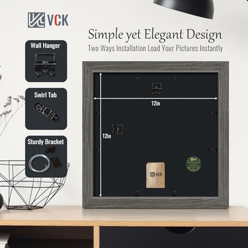 Image of VCK 12x12 Frame 5 Pack, Grey Wood, 8x8 Mat, Glass, for Picture Prints