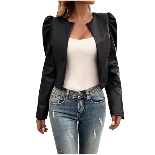 Women's Business Casual Blazers Long Puff Sleeve Open Front Cardigan Work Office Suit Jacket Crop Blazer for Women