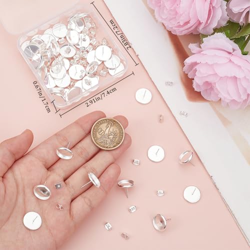Beebeecraft 1 Box 50Pcs Cabochon Stud Earring Blanks 925 Sterling Silver Plated Stainless Steel Brass Round Prong Bezels Trays Post Studs Butterfly Backs Settings for Jewelry Making Earrings Findings - Image 3