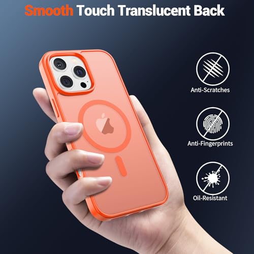 Image of SUPFINE Magnetic for iPhone 16 Pro Case (Compatible with MagSafe) (Military Grade Drop Protection) Slim Translucent Matte Shockproof with Anti-Fingerprint Phone Case,Orange