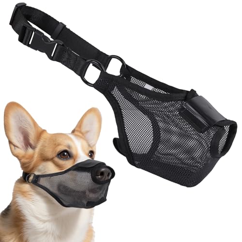 Soft Mesh Dog Muzzle for Small Dogs, Breathable and Lightweight, Adjustable Fit with Open-Front Design Allows Dogs to Pant and Drink Freely, Prevents Biting, Barking, Chewing and Scavenging - Size S