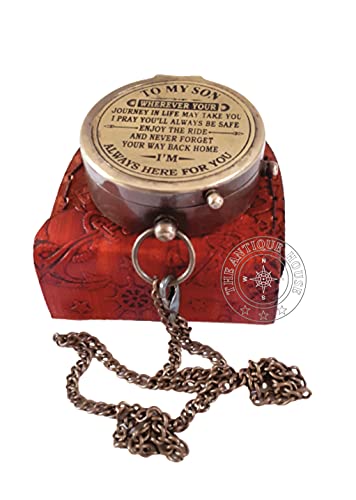 Brújula antigua para hijo con estuche / Regalo de papá a hijo / Regalo de mamá a hijo / Regalo de graduación a hijo / Regalo de cumpleaños miniatura 2
