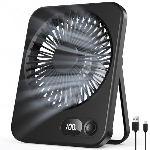 Tischventilator Kleiner - USB Ventilator mit 5 Stufen 180 verstellbar Ultra-Slim 3 8 cm LED-Display bis zu 8 Std. Laufzeit Tragbarer Mini Ventilator mit Akku für Büro Reisen Schminken Schwarz