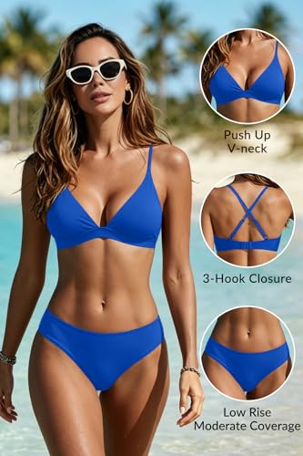 Image of Yonique Womens Push Up Bikini Set - Two Piece Swimsuit V Neck Crisscross Back Bathing Suit 2025 Swimwear