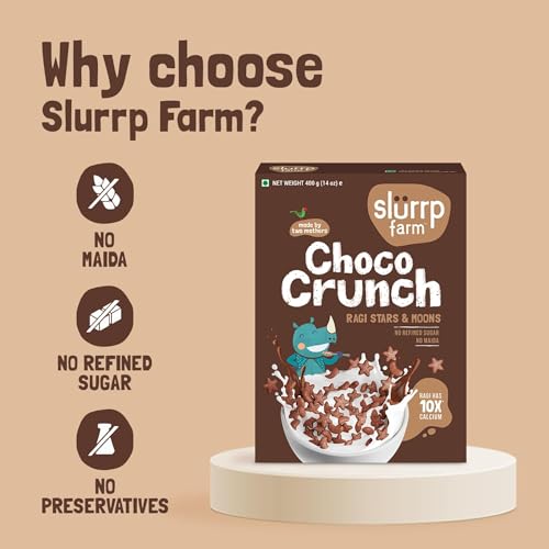 Image of Slurrp Farm Choco Crunch Chocolate Cereal | No Maida, No Refined Sugar, No Added Colour | Ragi Stars and Moons | Healthy Breakfast for Kids | 300 g (Pack of 2)
