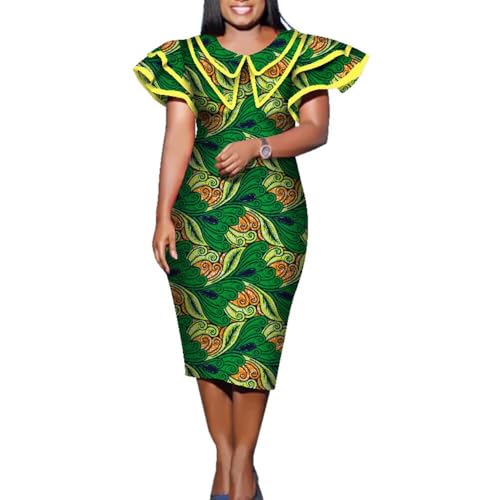 iooiooi Womens Double Layered Collar African Print Shift Midi Dress Straight  Cut Ankara Dress at Amazon Women's Clothing store