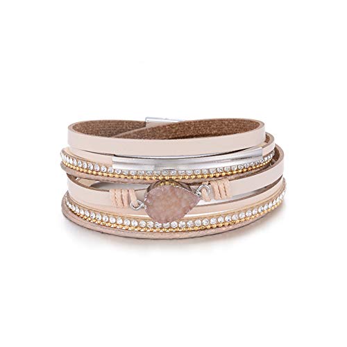 Multilayer Leather Bracelet Handmade Crystal Wrap Bangle with Magnetic Clasp Leather Wrap Bracelet
