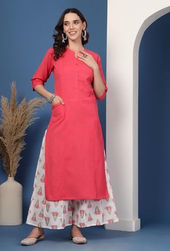 Image of Pistaa's Women's Regular Fit Cotton Solid Kurta Palazzo Set