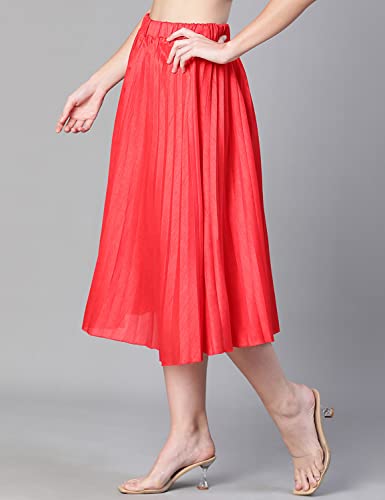 Image of oxolloxo Women Red Dupion Silk Pleated & Elasticated Skirt