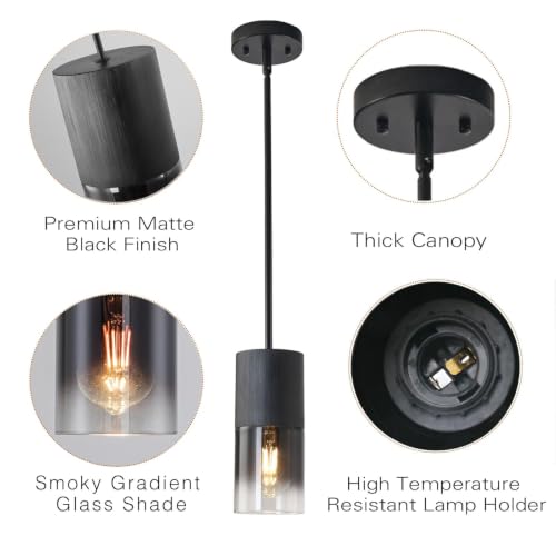 Image of Pendant Light Fixtures, Adjustable Modern Pendant Lights for Kitchen Island, Industrial Glass Pendant Lights for Dining Table Hallway Bedroom Living Room Black 3 Packs