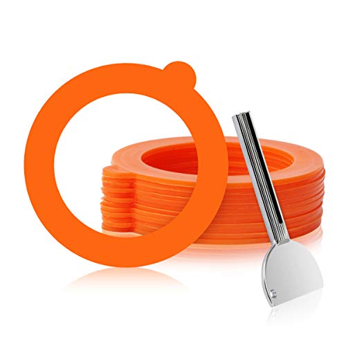AIEVE Sellos de silicona de repuesto compatibles con tarros Kilner, paquete de 12 anillos herméticos y llave abretarros, para tarros de cristal de 0,35, 0,5, 1, 1,5 y 2 litros, color naranja