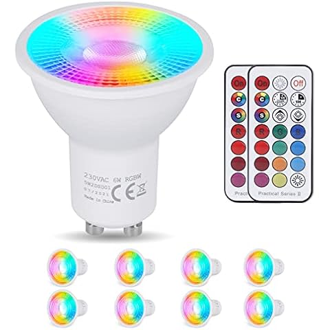 YAYZA! GU10 LED Colour Changing Bulb, 6W Dimmable GU10 LED Bulbs, Warm White 3000K RGB Spot Lights, Equivalent 35w-50 Watt Energy Saving Bulbs,12 Colors, 5 Model, Timer, Smart Bulb with Remote(8-Pack) Cover