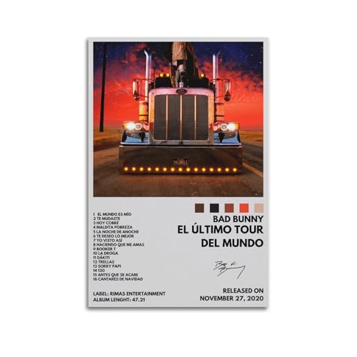 BAD BUNNY EL ULTIMO Tour Del Mundo - Póster de música de rapero firmado limitado para portada de álbum, pósteres, lienzo, arte de pared, habitación, pósteres estéticos, música, aula, dormitorio