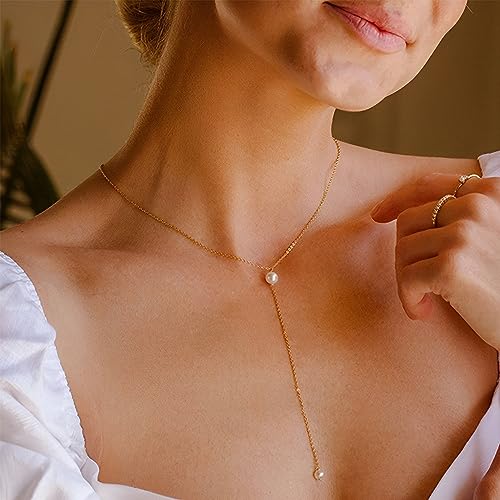 Dainty Pearl Necklaces for Women 14K Gold Plated Layered Pearl Necklace Simple Pearl Choker Necklace Jewelry Gift4