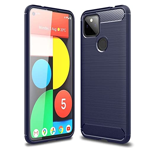 Image of NPRC Hybrid Ultra Slim Protective Case TPU Non-Slip Carbon Fiber Texture Shockproof Case Cover for Google Pixel 5A - Blue