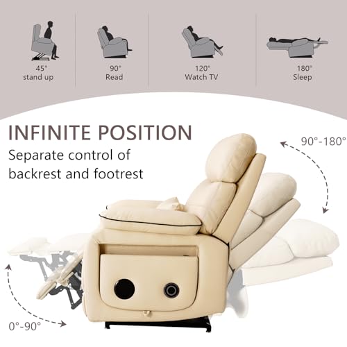 Dual Motor Power Lift Recliner Chair for Adult & Elderly, Infinite Position Lay Flat Lift Chair with Heat & Massage, Cup Holder, Lumbar Pillow, Wireless Charger, USB Ports, Leather (Beige) - Image 4