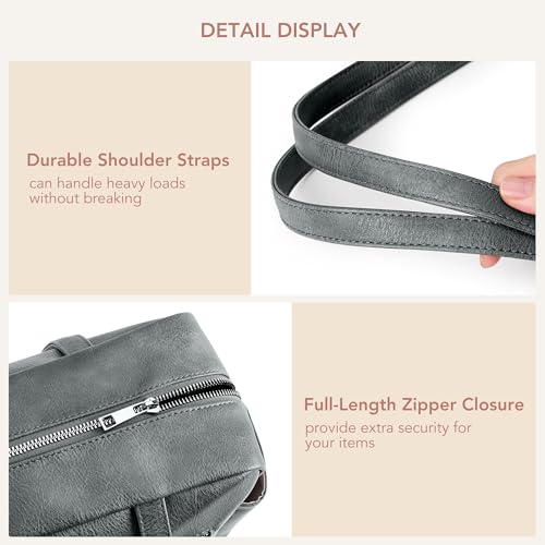 Image of KALIDI Tote Bag Vegan Leather Women Pocket Utility Bag Faux Leather Shoulder Travel Purse Vintage Handbag for Work