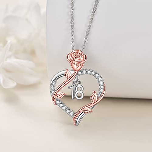 18 Year Old Birthday Gifts 925 Sterling Silver Love Heart Rose Flower Pendant Necklace for Women 16th/18th/21th/25th/30th/40th/50th/60th Gifts for Daughter Sister Graduation Jewelry4