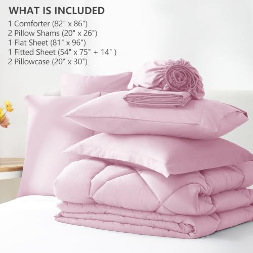 Image of CozyLux Full Size Comforter Sets Light Pink - 7 Pieces Bed in a Bag Full, Luxury Soft Bed Set for All Seasons, Bedding Set with Down Alternative Comforter, Sheets, Pillowcases & Shams