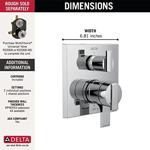 Image of Delta Modern Dual-Function Shower Handle Trim Kit with 3-Way Integrated Diverter, Chrome Shower System Valve with Diverter, Chrome T27867 (Valve Not Included)