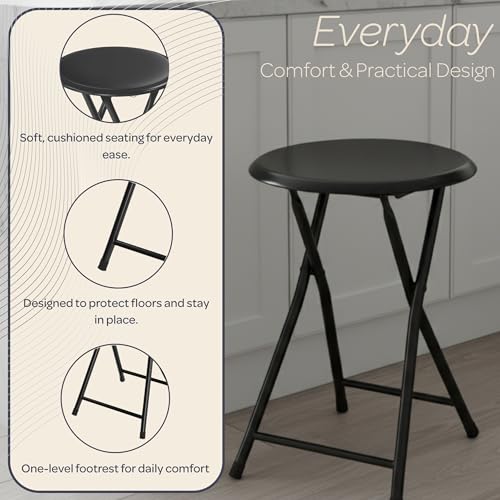 Image of Lavish Home Folding Bar Stool - Set of 2 Heavy-Duty 18-Inch Stool - 225lb Capacity and Padded Seats for Dorm, Recreation or Game Room (Black)
